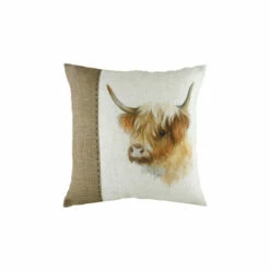 Evans Lichfield White Hessian Cow Printed Polyester Filled Cushion