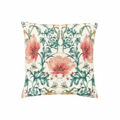 Evans Lichfield Coral Red Heritage Peony Floral Velvet Cushion