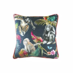 Evans Lichfield Blue Jungle Monkey Velvet Polyester Filled Cushion