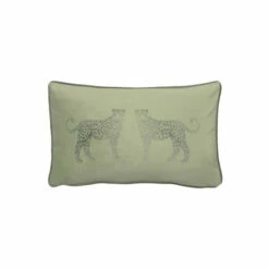 Evans Lichfield Green Savannah Leopard Velvet Rectangular Polyester Filled Cushion