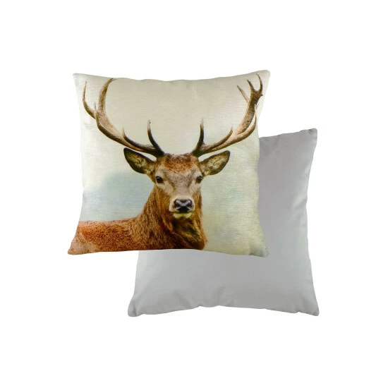 Evans Lichfield Multicolour Stag Head Chenille Polyester Filled Cushion 1 Evans Lichfield Multicolour Stag Head Chenille Polyester Filled Cushion