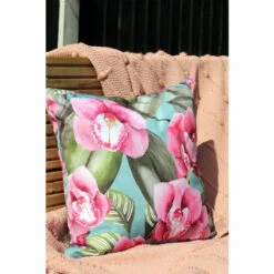 Evans Lichfield Duck Egg Blue Orchids Outdoor Polyester Filled Cushion