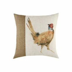 Evans Lichfield White Hessian Pheasant Polyester Filled Cushion