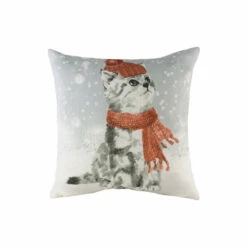 Evans Lichfield Multicolour Snowy Cat Printed Polyester Filled Cushion