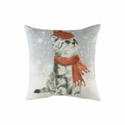 Evans Lichfield Multicolour Snowy Cat Printed Polyester Filled Cushion -Evans Lichfieldshop unnamed file 359