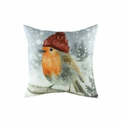 Evans Lichfield Multicolour Snowy Robin Printed Polyester Filled Cushion