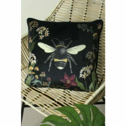 Evans Lichfield Black Multicolour Midnight Garden Bee Piped Velvet Cushion