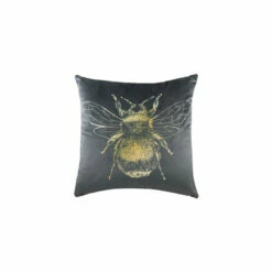 Evans Lichfield Grey Gold Bee Velvet Polyester Filled Cushion