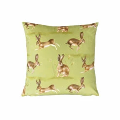 Evans Lichfield Sage Green Country Running Hares Velvet Cushion