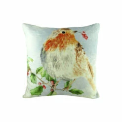 Evans Lichfield White Christmas Robins Chenille Cushion
