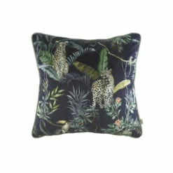 Evans Lichfield Petrol Blue Jungle Leopard Velvet Polyester Filled Cushion