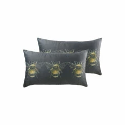 Evans Lichfield 2 Pack Grey Gold Bee Velvet Filled Cushions