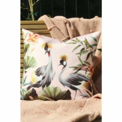 Evans Lichfield Blush Pink/Forest Green Cranes Outdoor Polyester Filled Cushion